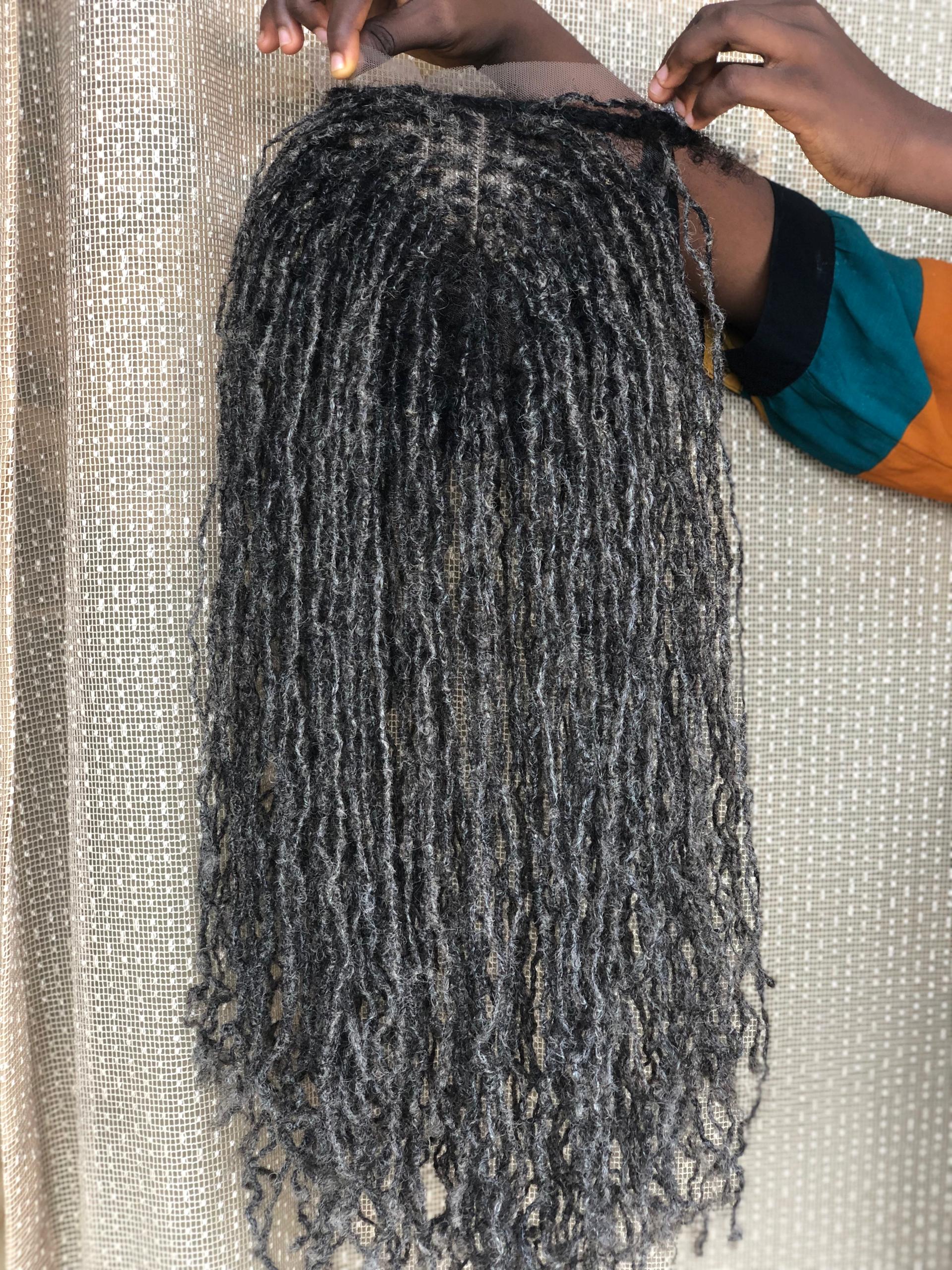 Salt and Pepper Human hair Sisterlocs 7X7 Topper Dyed Locks and 100% Human Hair Dreadlocs Topper Extensions