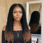 Luxury 18″ Full Lace Ombre Mini locks Wig – 100% Handmade Human Hair Micro Locs Wig, Glueless Full Lace Dreadlock Wig for Black Women,