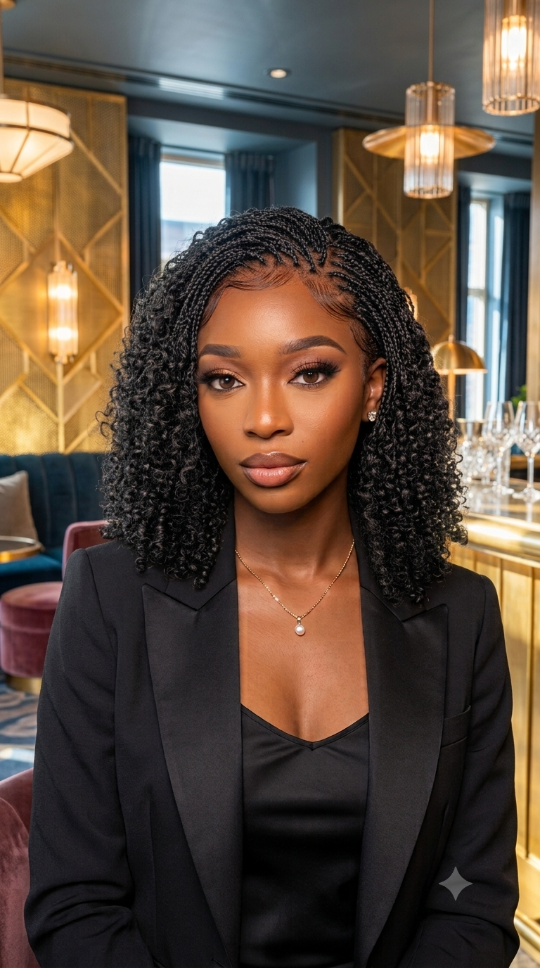 1784379563816 Dyeable Handmade Human Hair Micro Box Braids Wig, Full Lace Wig for Black Women - Image 1