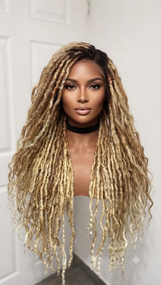 pb1 Platinum Blonde Mix Handmade Human Hair Faux lock Wig, Full Lace Wig for Black Women - Image 1